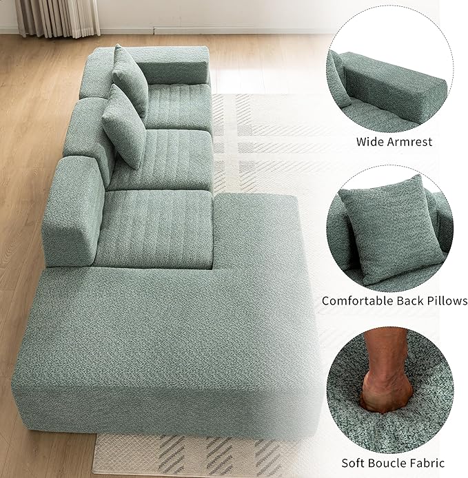 Merax 116.5 Minimalist Cloud Sectional Couch with L-Shape Chaise Green Modern Modular Sofa with Deep Seat Convertible 4 Seat Sleeper Couches Set for Living Room No Assembly Required Green