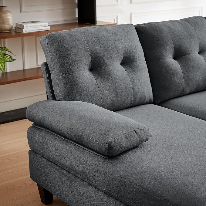 Sectional Sofa Couch for Living Room Convertible U Shape Sofas 4 Seat Modular Couches with Double Chaise and Portable Armrest Modern Polyester Fiber 111 (Dark Grey)