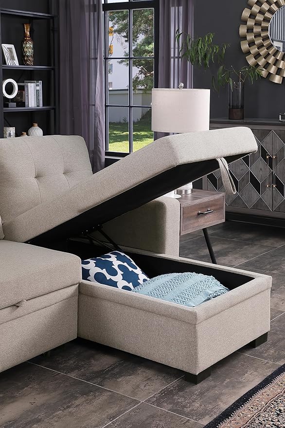 Ball &amp Cast Sectional Sleeper Sofa BedL-Shape Pull Out Couch4 in 1 Pull-Out Sofabed W/Reversible Storage ChaiseUSB Ports &amp Cup HolderConvertible Sleeper Corner Couch W/Pull Out Bedfor Liv