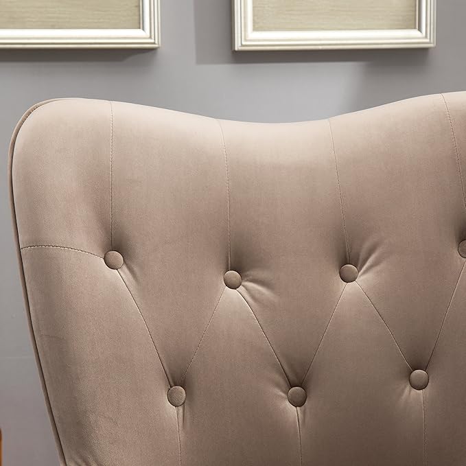 Roundhill Furniture Doarnin Contemporary Silky Velvet Tufted Button Back Accent Chair Taupe