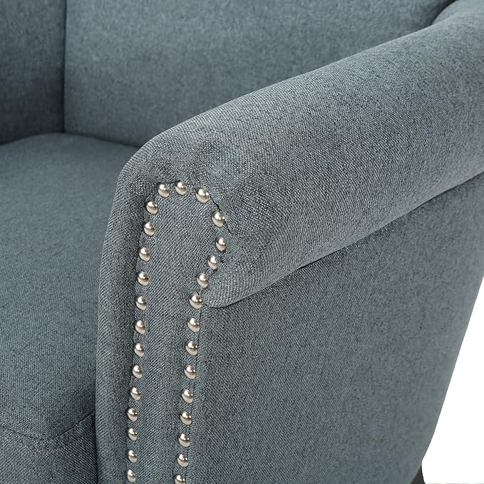 Christopher Knight Home Brice Vintage Scroll Arm Studded Fabric Club Chair Steel Blue / Dark Brown