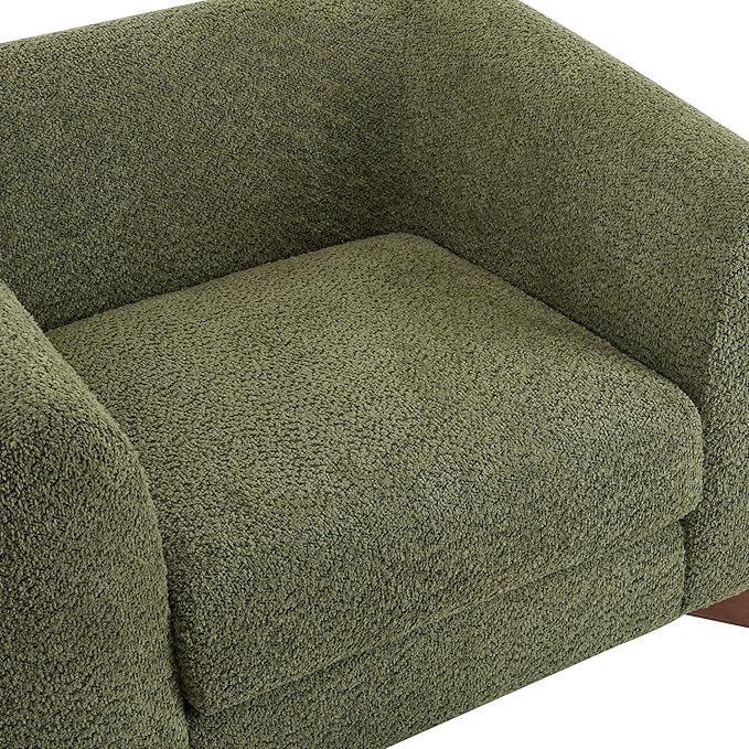 Christopher Knight Home Holly Modern Boucle Fabric Upholstered Club Chair for Living Room Home Office Apartment Relaxing Chair with Removable Cushion and Birch Wood Legs Olive Green+Walnut