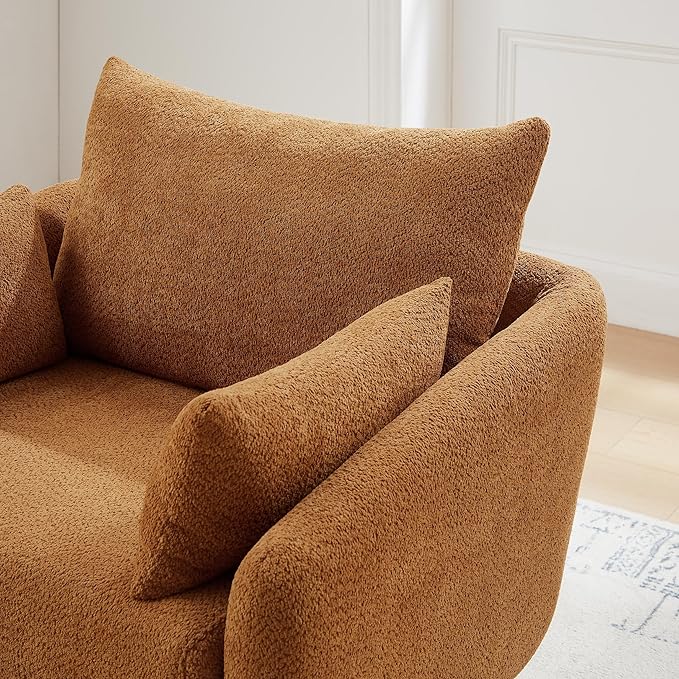 360° Swivel Accent Armchair Set of 2 39.3 Oversized Sherpa Boucle Fabric Sofa Chair with Removable Back &amp Arm Pillows Swivel Chairs with Cozy Soft Padded Curry
