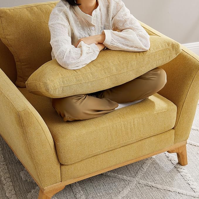VANOMi Large-Sized Accent Chair Thick Cushion Bedroom Reading Chair Comfortable Living Room Single Sofa Linen Yellow