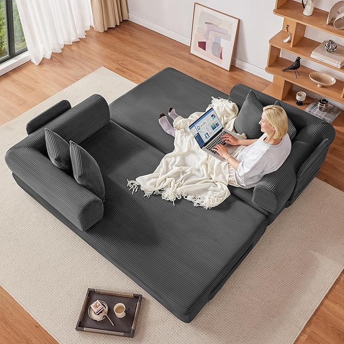 79 Oversized Boneless Couch with 4 Pillows5 in 1 Convertible Sleeper Futon Sofa Bed with Deep SeatCorduroy Foldable Modular Floor Pull Out Couch for Living RoomNo AssemblyGray