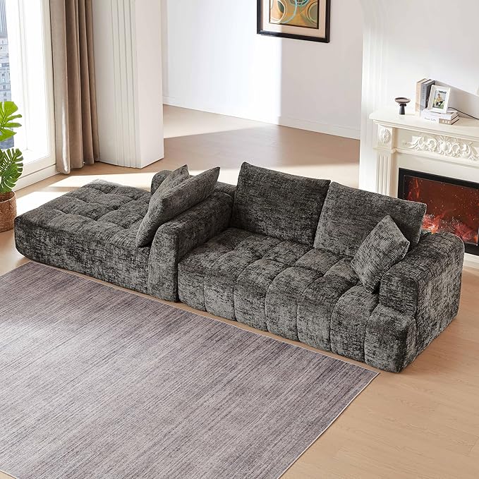 108'' Modular Sectional Cloud Couch L-Shape Boneless Couch for Living Room with Deep Seat Comfy Sleeper Sofa for Living Room Apartment Reception Spaces No Assembly Required Brown