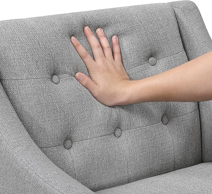 Lexicon Living Room Accent Chair Textured Fabric Upholstered Arm Chair with Button Tufted Back Sloped Arms and Wooden Legs Gray