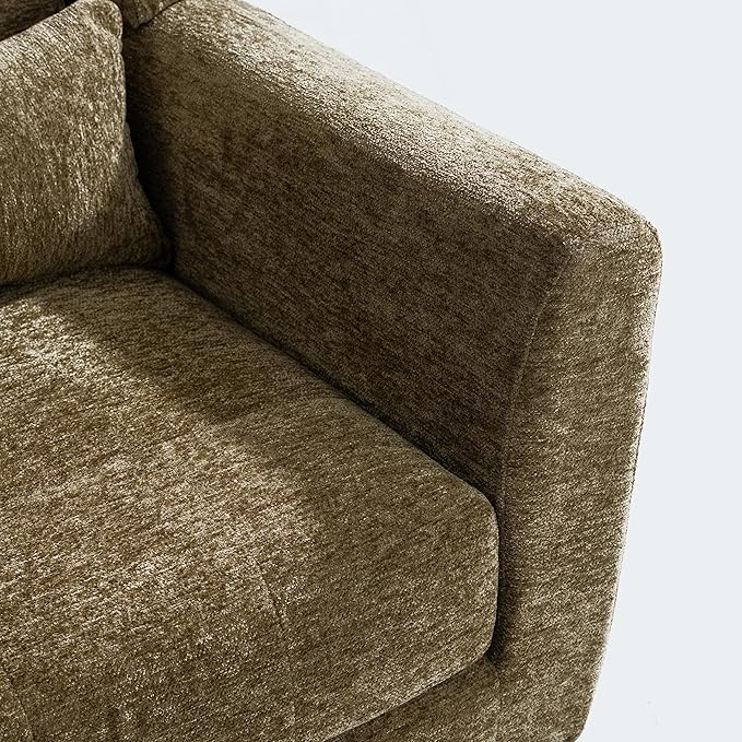 Livavege Mid Century Accent Chair with Wood Frame Chenille Fabric Modern Upholstered Lounge Reading Living Room Armchair w/Waist Cushion Comfy Single Sofa for Bedroom Sunroom Light Brown