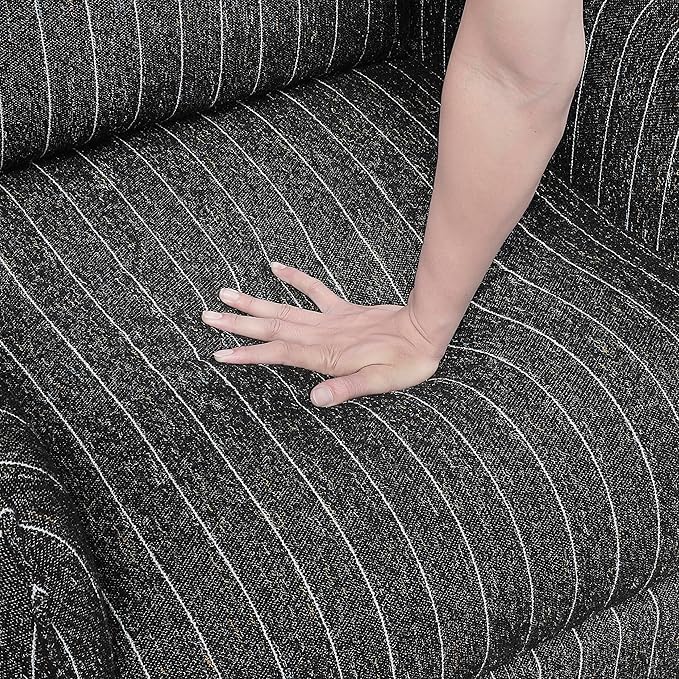 Lexicon Modern Pinstripe Swivel Accent Chair - 360 Degree Swivel Chair with Removable Back Cushion Cover Pillow Sturdy Round Metal Base for Living Room/Apartment/Nursery Black with White Stripe