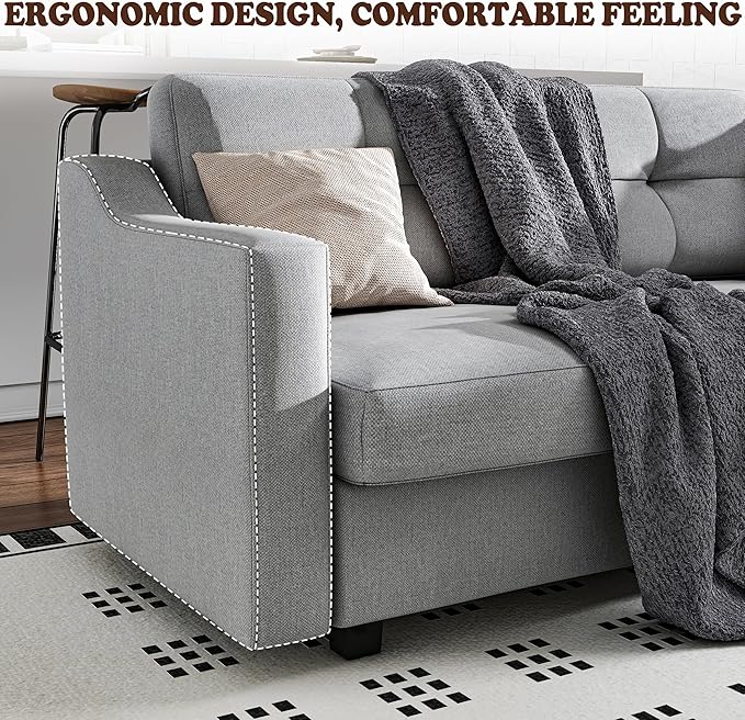 Convertible Sectional Sofa L Shaped Couch 5-Seat Sofas for Living Room Small Apartment Reversible Sectional Couch Light Grey