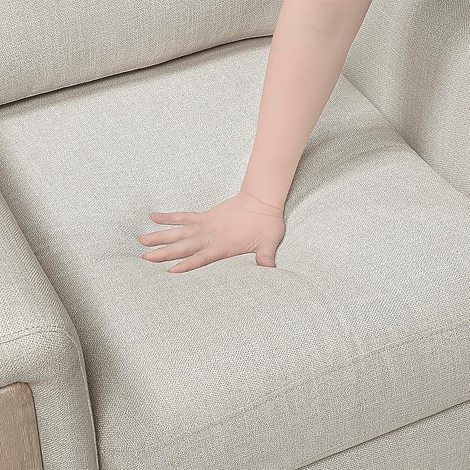 Lexicon Modern Upholstered Living Room Sofa Textured Fabric Sofa Couch Track Arm Wood Frame and Natural Finish Wood Legs Reversible Back Cushion No Assembly Beige