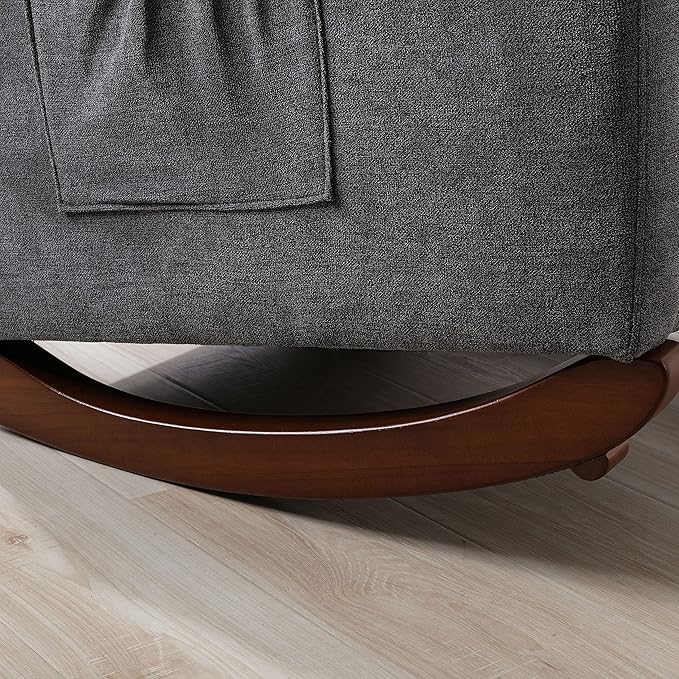 Cozy Linen Reclining Rocking Chair with Side Storage Pocket Comfortable Button Tufted Rocker Elegant and Functional Rocking Recliner Chair Ideal for Living Room &amp Nursery Dark Grey