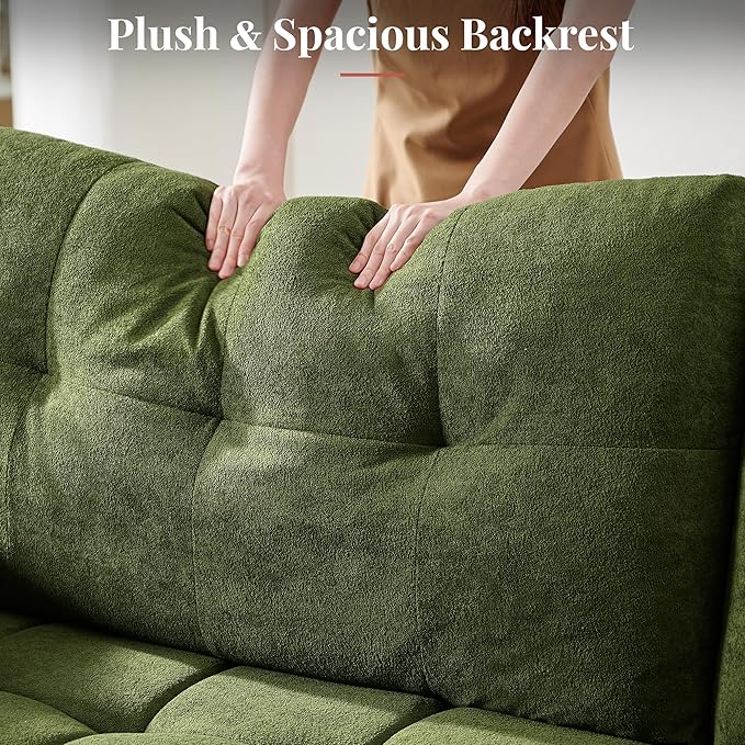 Jocisland 93” 4-in-1 Convertible Sofa Bed Cloud Sleeper Sofa Tufted Chenille 5-Position Adjustable Backrest 10-Minute Tool-Free Assembly Couches for Living Room Guest Room Green