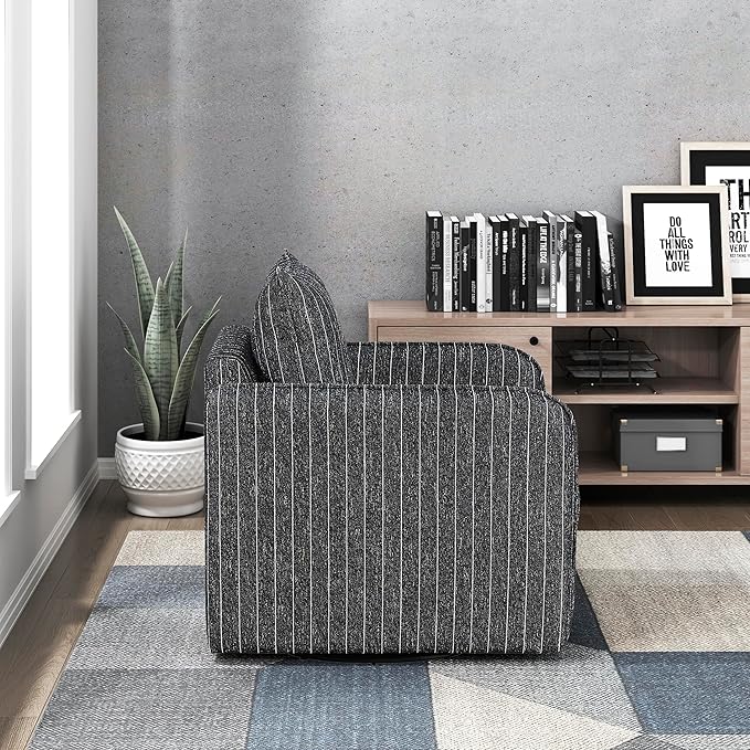 Lexicon Modern Pinstripe Swivel Accent Chair - 360 Degree Swivel Chair with Removable Back Cushion Cover Pillow Sturdy Round Metal Base for Living Room/Apartment/Nursery Black with White Stripe