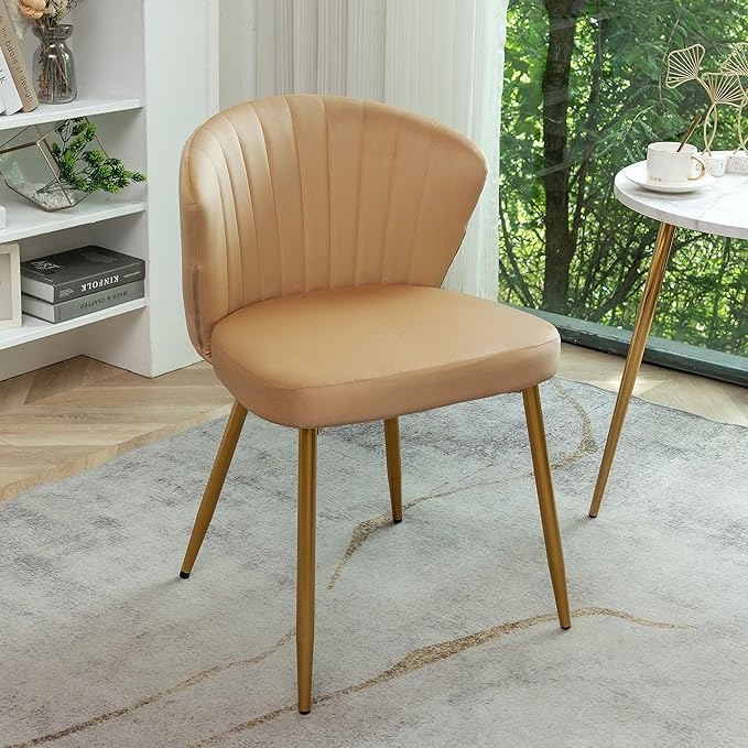 Modern Velvet Accent Chair for Living Room Bedroom Entryway or Small Spaces with Channel-Tufted Design Comfortable and Trendy Armless Seat Light Brown