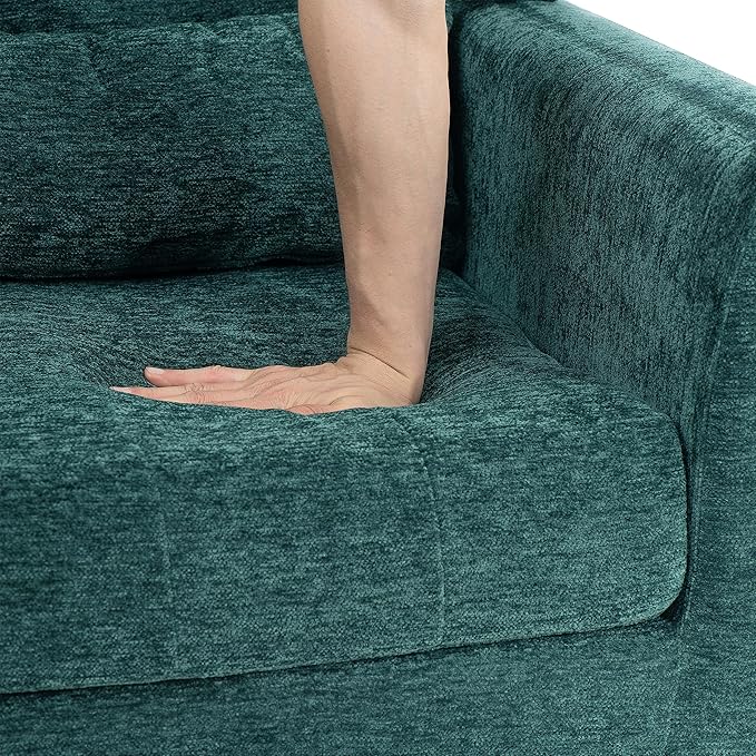 Livavege Mid Century Accent Chair with Wood Frame Chenille Fabric Modern Upholstered Lounge Reading Living Room Armchair w/Waist Cushion Comfy Single Sofa for Bedroom Sunroom Green