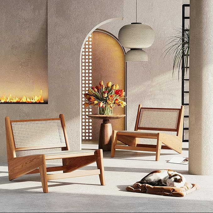 HAOBO Home Rattan Chair Mid Century Modern Accent Chair for Reading Living Room Home Bedroom