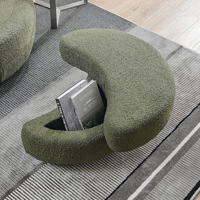 kevinplus Swivel Barrel Chair Accent Chair with Storage Ottoman for Living Room Modern Round Upholstered Single Sofa Couch Chair for Apartment Bedroom Teddy Fabric Green (ø39'' x 30.5'')